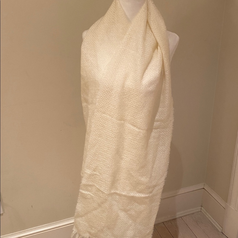 J Crew long scarf ivory basket weave wool mohair acrylic blend 13 x 76 - Picture 4 of 9